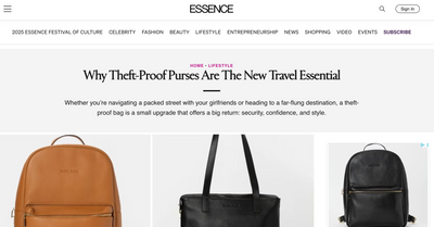 Rachel Bloom Featured in Essence: Why Theft‑Proof Purses Are the New Travel Essential